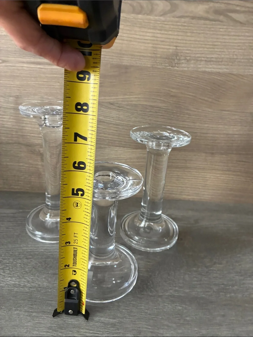 Vintage Clear Glass Candlestick Set of 3, Mid Century Modern Decor